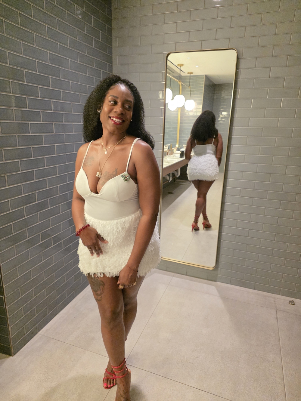 White Feather-Texture Mini Dress